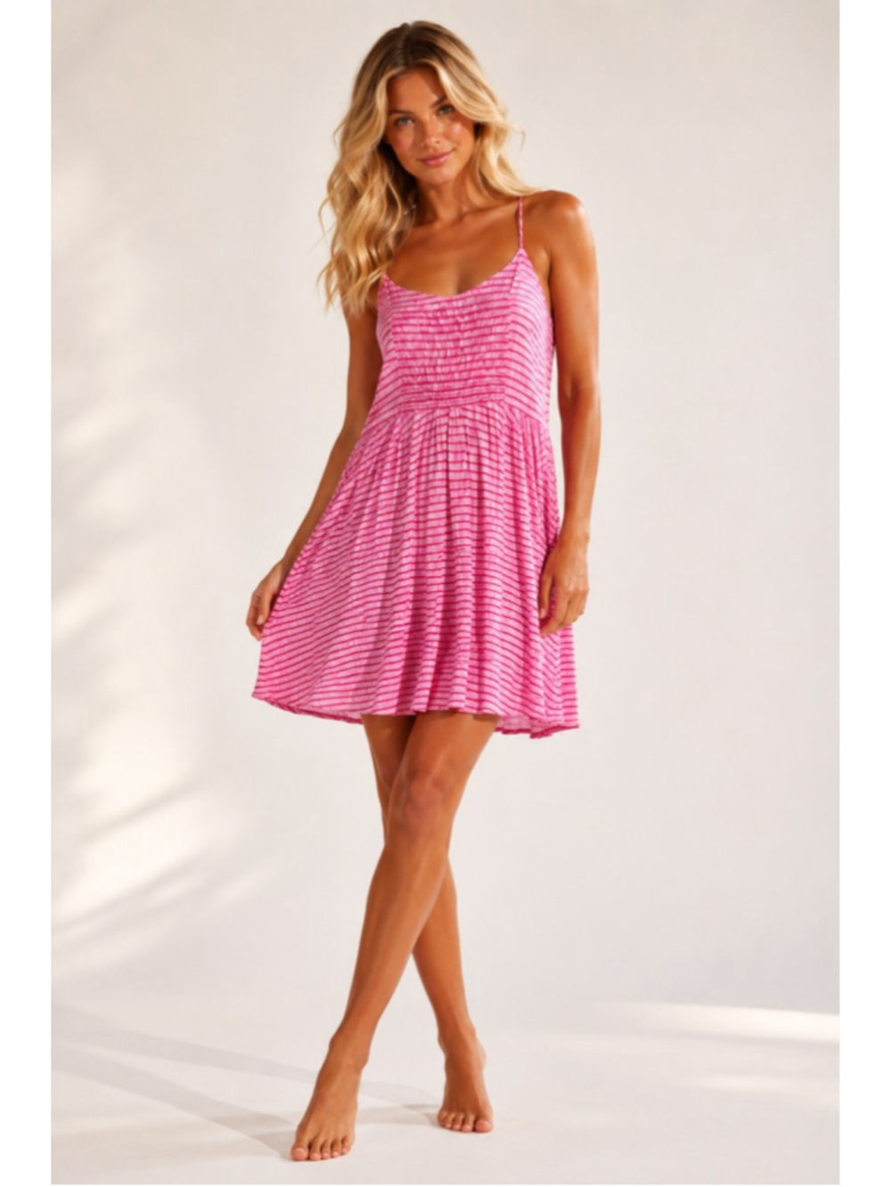 Old Navy Pink Striped Smocked Mini Dress Sundress Coastal Preppy Coquette Beach
